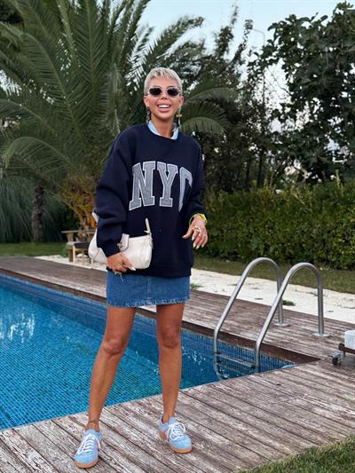 KOYU MAVİ HIGH WAIST DENIM ETEK