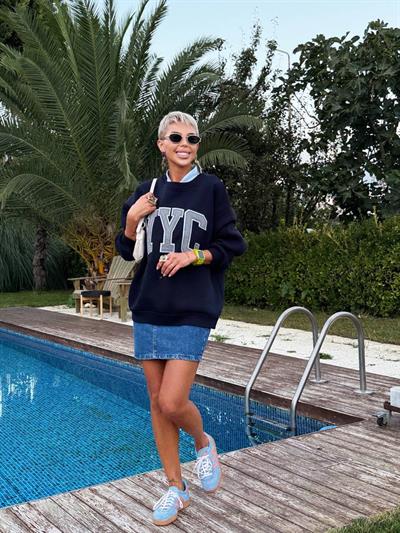 KOYU MAVİ HIGH WAIST DENIM ETEK