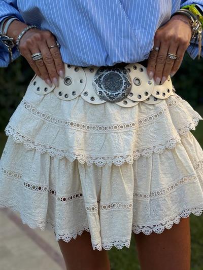 KREM METAL TOKALI TROKLU YUVARLAK MODEL KEMER