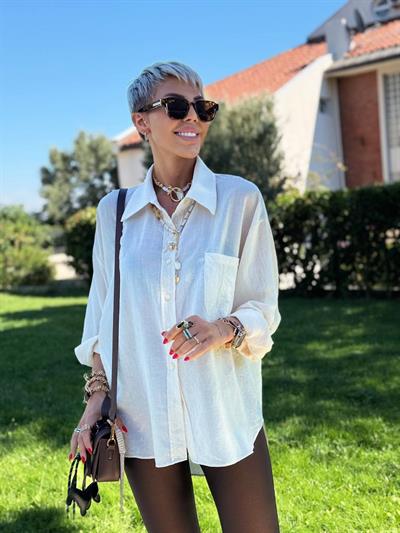 KREM RENK TRANSPARAN CEPLİ GÖMLEK