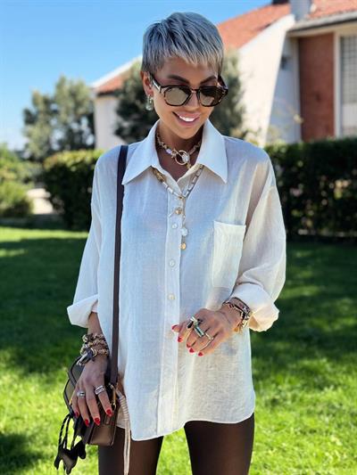 KREM RENK TRANSPARAN CEPLİ GÖMLEK