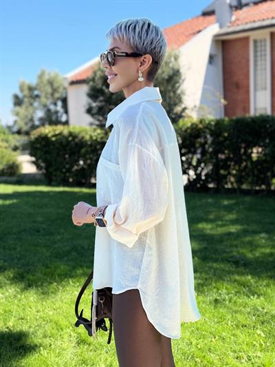 KREM RENK TRANSPARAN CEPLİ GÖMLEK