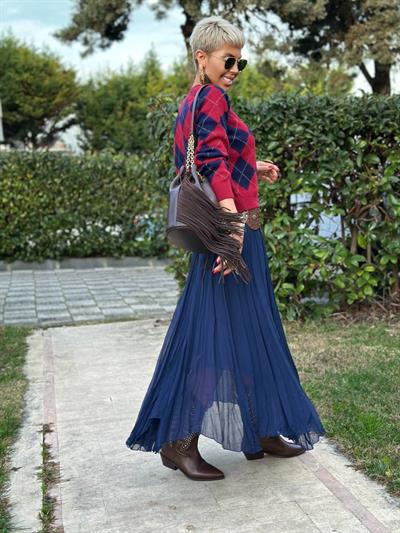 LACİVERT ASTARLI  ASİMETRİK TÜL ETEK 