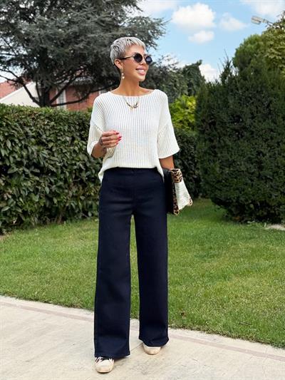 LACİVERT BELİ LASTİKLİ PALAZZO JEAN PANTOLON