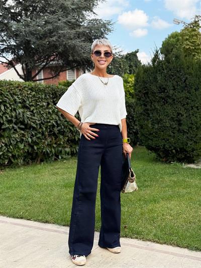 LACİVERT BELİ LASTİKLİ PALAZZO JEAN PANTOLON