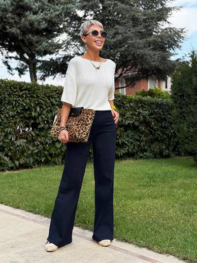 LACİVERT BELİ LASTİKLİ PALAZZO JEAN PANTOLON