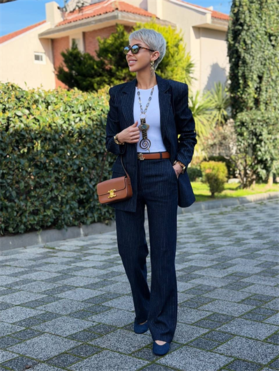 LACİVERT ÇİZGİ DETAY DOKUMA BLAZER CEKET