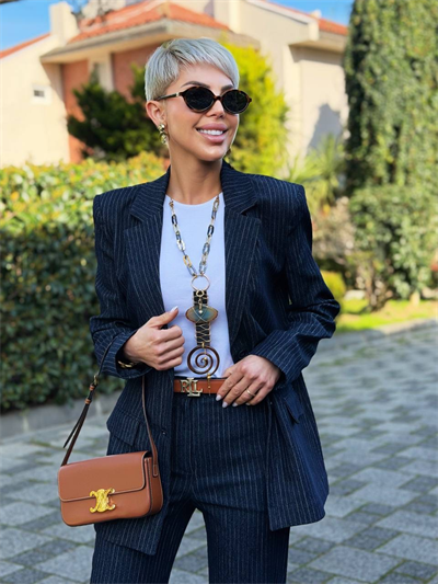 LACİVERT ÇİZGİ DETAY DOKUMA BLAZER CEKET