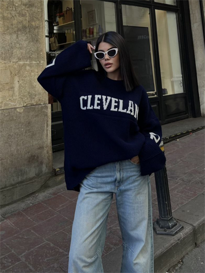 LACİVERT CLEVELAND OVERSIZE TRİKO KAZAK