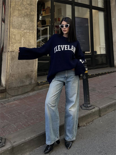 LACİVERT CLEVELAND OVERSIZE TRİKO KAZAK