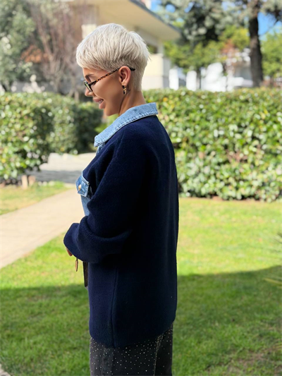 LACİVERT DENIM DETAY CEPLİ POLO YAKA TRİKO KAZAK 