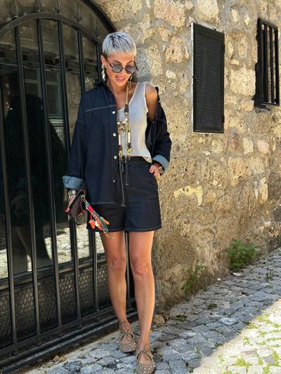 LACİVERT DENIM GÖMLEK ŞORTLU TAKIM