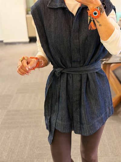 LACİVERT DOKUMA DENIM YELEK