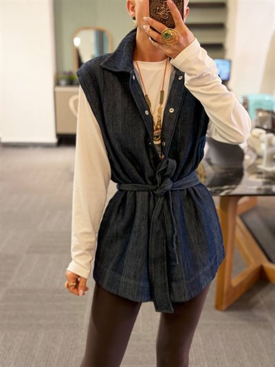 LACİVERT DOKUMA DENIM YELEK