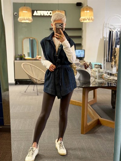 LACİVERT DOKUMA DENIM YELEK