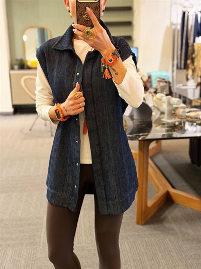 LACİVERT DOKUMA DENIM YELEK