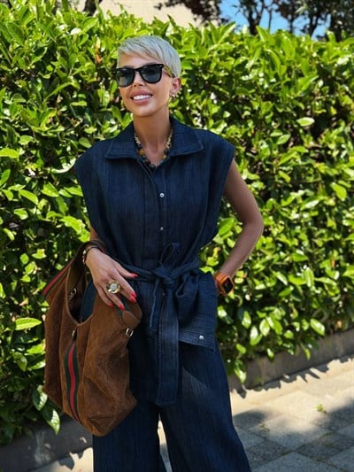LACİVERT DOKUMA DENIM YELEK