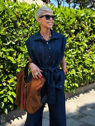 LACİVERT DOKUMA DENIM YELEK