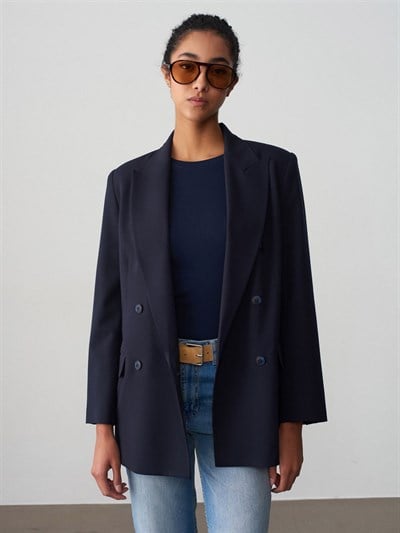 LACİVERT DÜĞME DETAY BLAZER CEKET