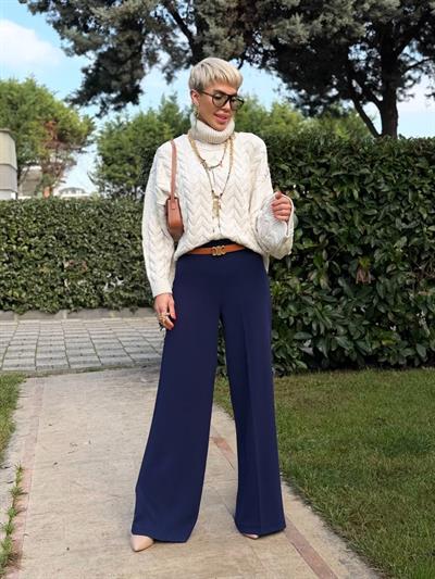 LACİVERT FERMUARLI PALAZZO PANTOLON 
