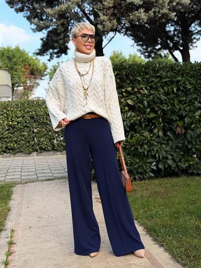 LACİVERT FERMUARLI PALAZZO PANTOLON 