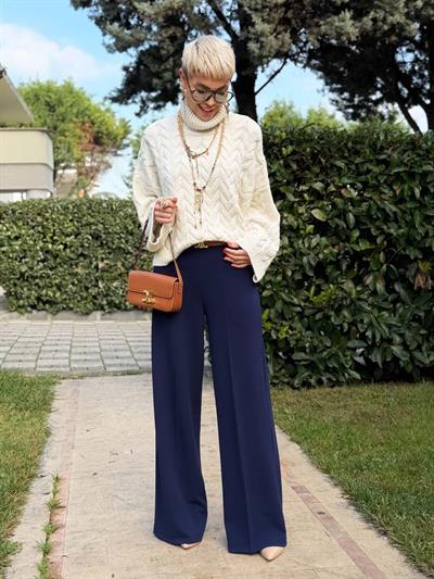 LACİVERT FERMUARLI PALAZZO PANTOLON 
