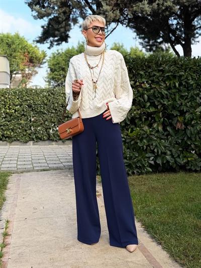 LACİVERT FERMUARLI PALAZZO PANTOLON 