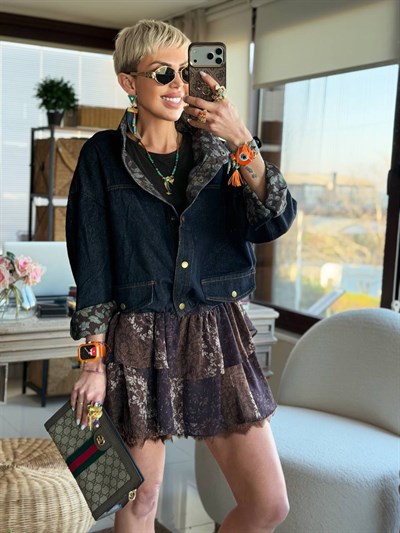 LACİVERT İÇİ DESENLİ DENİM CEKET