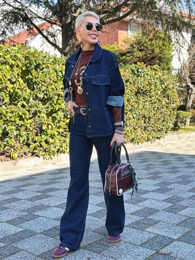 LACİVERT KEMERLİ DENIM CEKET PANTOLON TAKIM