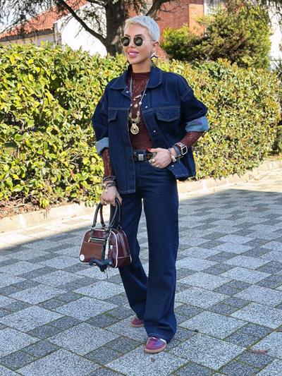 LACİVERT KEMERLİ DENIM CEKET PANTOLON TAKIM