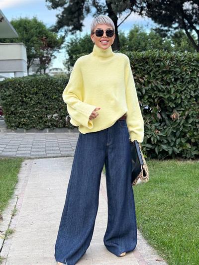 LACİVERT KENDİNDEN DESENLİ PREMIUM DENİM PANTOLON