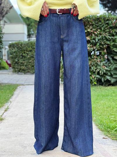 LACİVERT KENDİNDEN DESENLİ PREMIUM DENİM PANTOLON