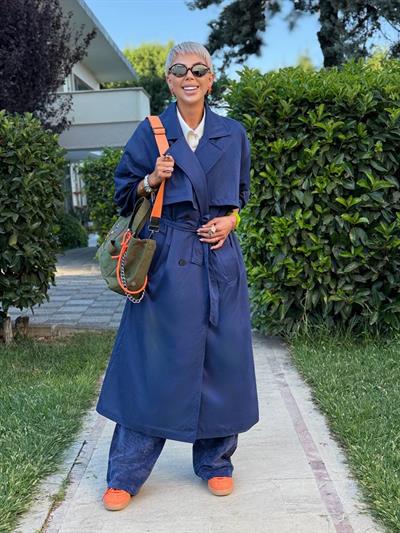 LACİVERT OVERSIZE ASTARLI TRENÇ