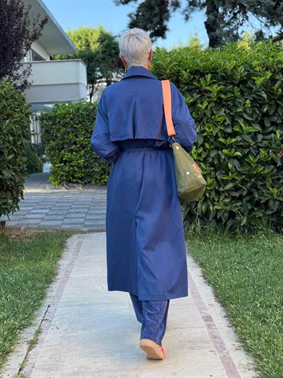 LACİVERT OVERSIZE ASTARLI TRENÇ