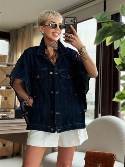 LACİVERT S.STUDIO TASARIM JEAN YELEK 