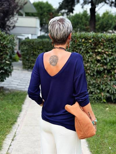 LACİVERT S.STUDIO ÖN ARKA V YAKA PREMIUM BLUZ