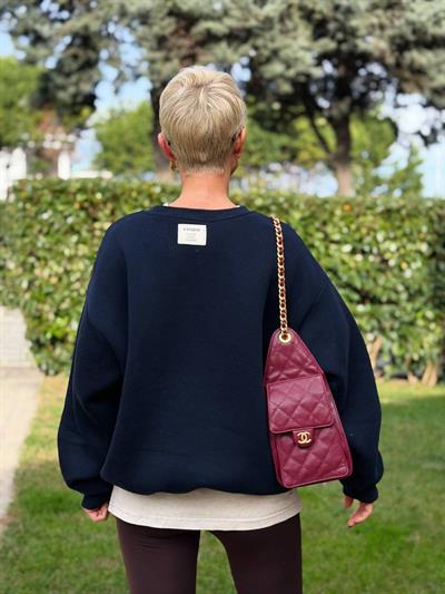 NAVY S.STUDIO RIBBED CREW NECK OVERSIZED SWEATSHIRT