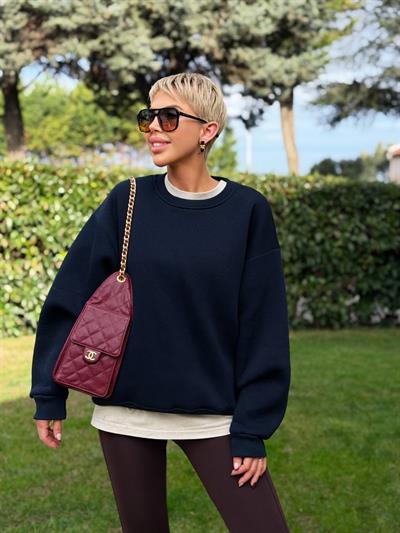 NAVY S.STUDIO RIBBED CREW NECK OVERSIZED SWEATSHIRT