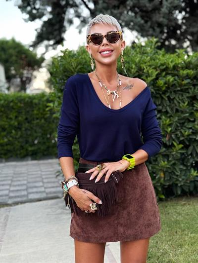 LACİVERT S.STUDIO DERİN V YAKA PREMIUM BLUZ 