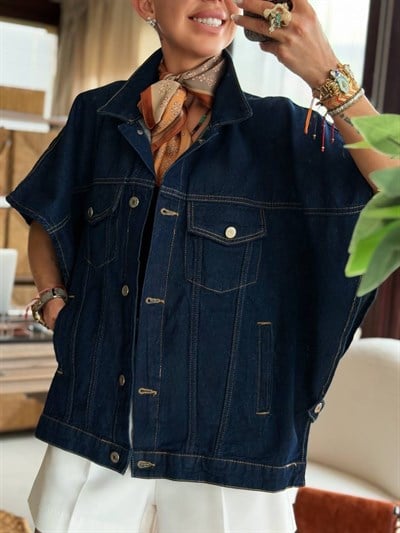 LACİVERT S.STUDIO TASARIM JEAN YELEK 