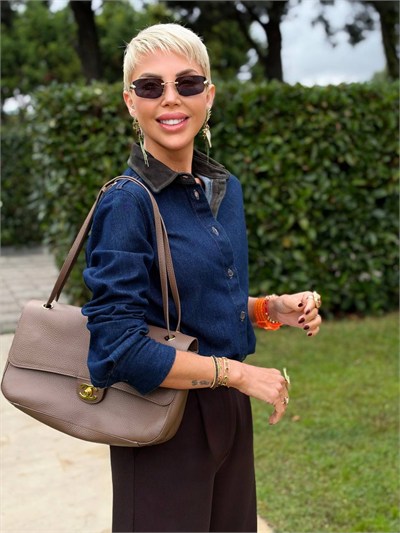 LACİVERT YAKASI SÜET DENIM GÖMLEK