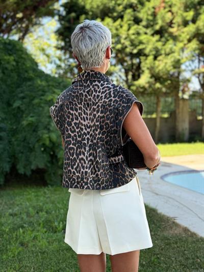 LEOPAR DESEN LOL MODEL DENİM YELEK