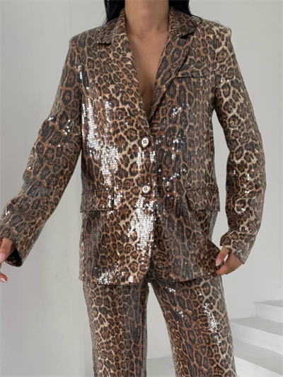 LEOPAR DESEN PAYETLİ BLAZER CEKET