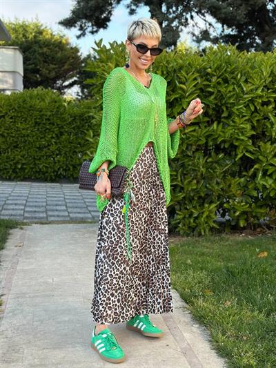 LEOPAR DESEN DERİ GÖRÜNÜMLÜ PİLİSELİ ETEK