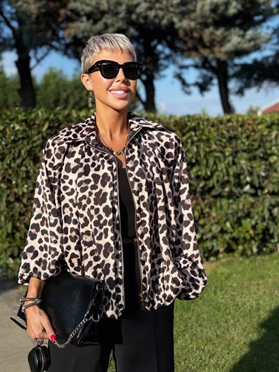 LEOPAR DESENLİ SATEN BOMBER CEKET