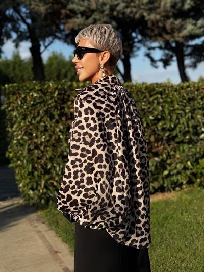 LEOPAR DESENLİ SATEN BOMBER CEKET