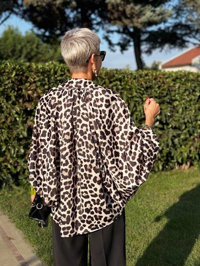 LEOPAR DESENLİ SATEN BOMBER CEKET