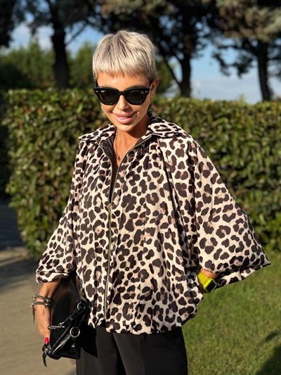 LEOPAR DESENLİ SATEN BOMBER CEKET