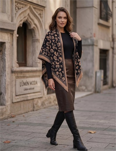 Leopar Desenli Üçgen Şal Camel