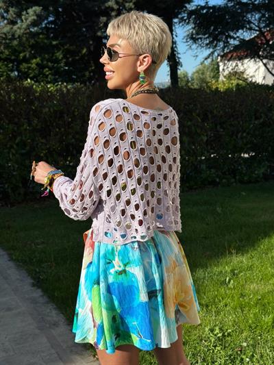 LİLA DELİKLİ MERSERİZE BLUZ